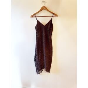 VTG 90s Laundry Shelli Segal Lace Chocolate Brown Spaghetti Strap Slip Dress 2
